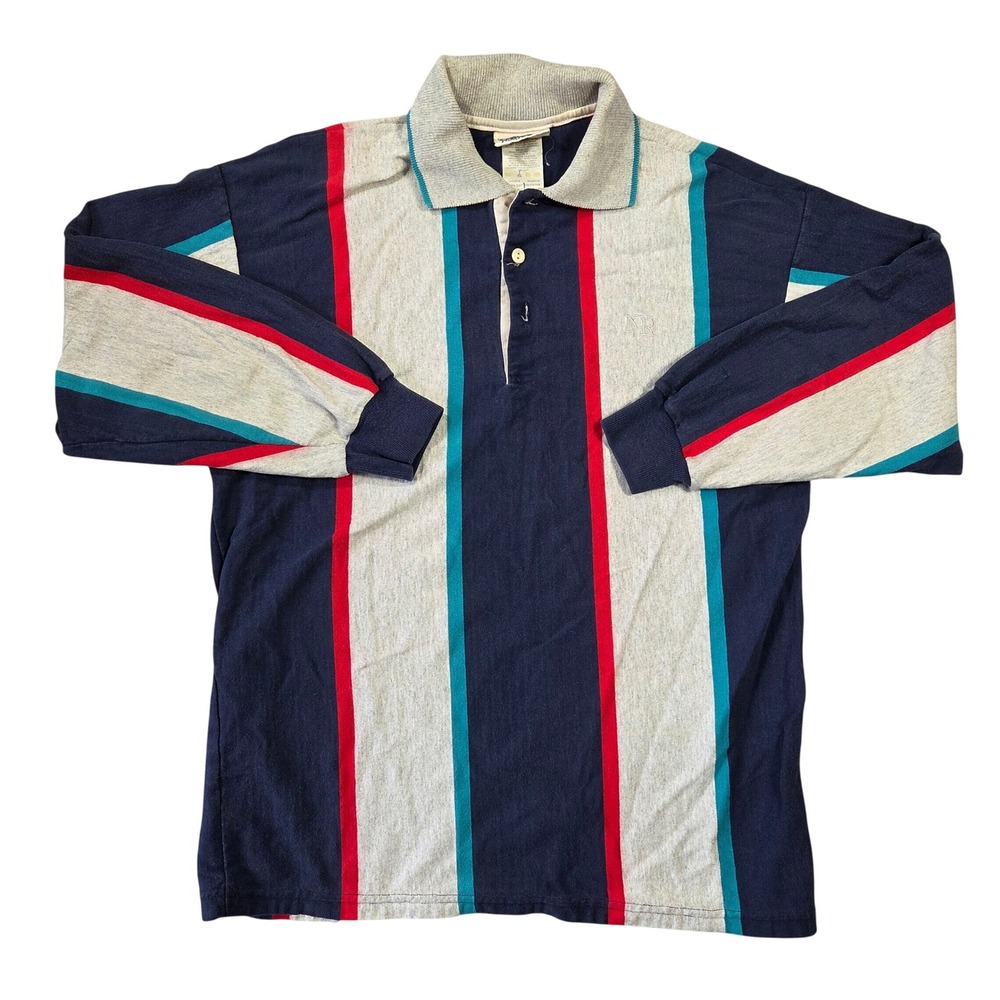 Northern Reflections Mens Vintage 90s Striped Long Sleeve Rugby Polo Navy Blue M